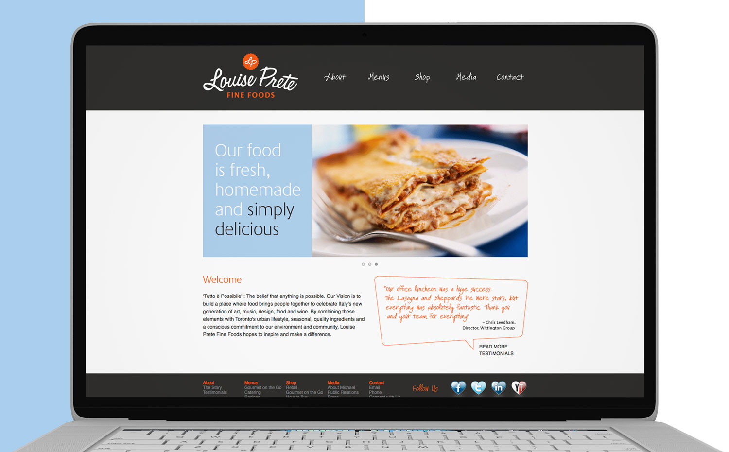 Louise Prete Fine Foods - website on laptop