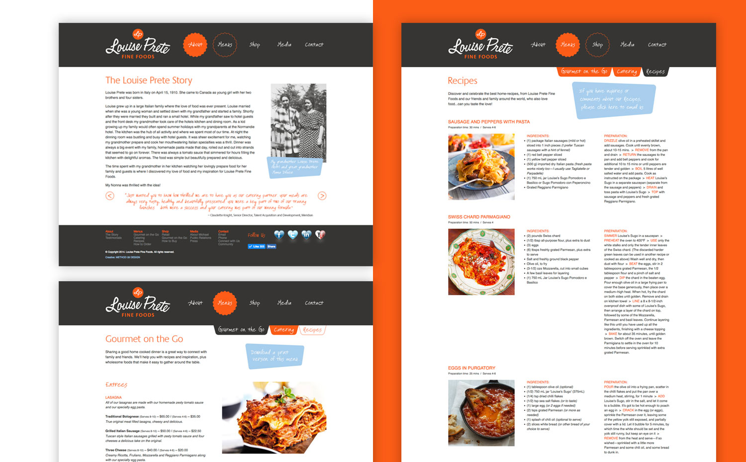 Louise Prete Fine Foods - website pages